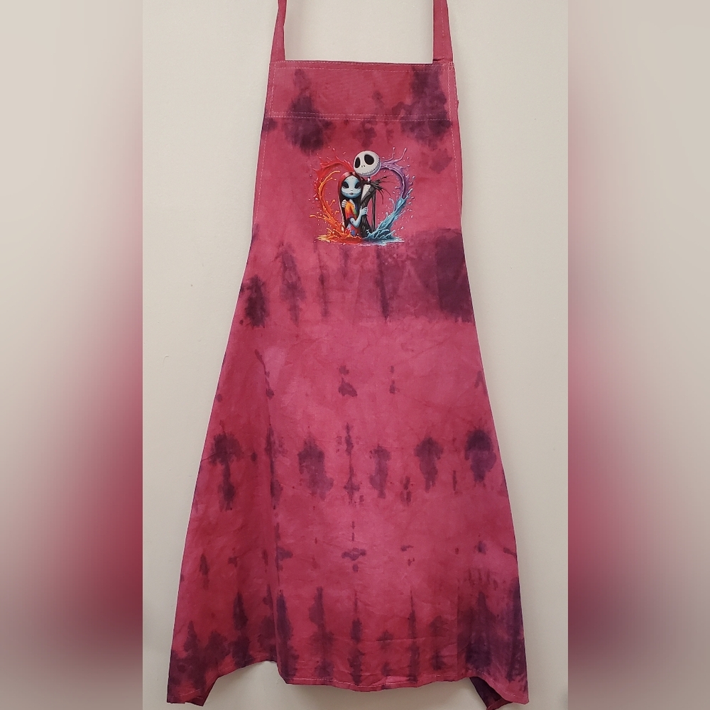 🪻3/$25 Hot Pink purple Tie-Dye Apron Jack Skellington paint splash heart design